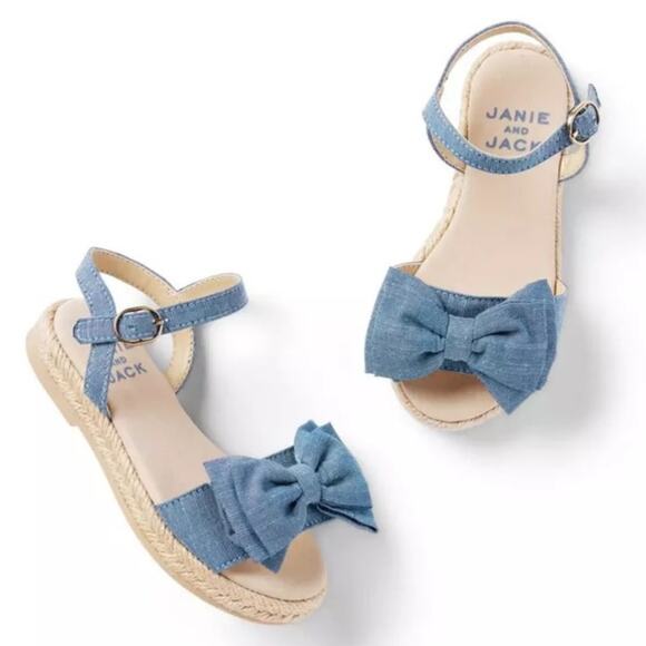 Janie and Jack Girls Chambray Bow Espadrille Sandals Size 9 - Picture 1 of 9